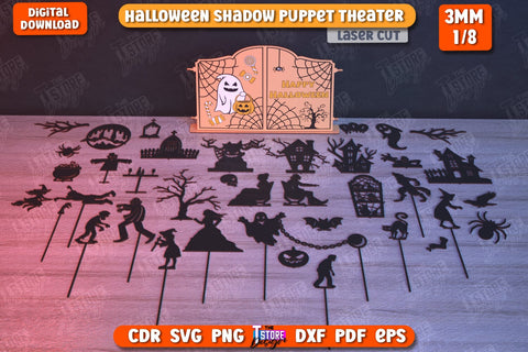 Halloween Shadow Puppet Theater Laser Cut | Halloween Scene | Seasonal Decorations | Holiday | CNC File SVG The T Store Design 