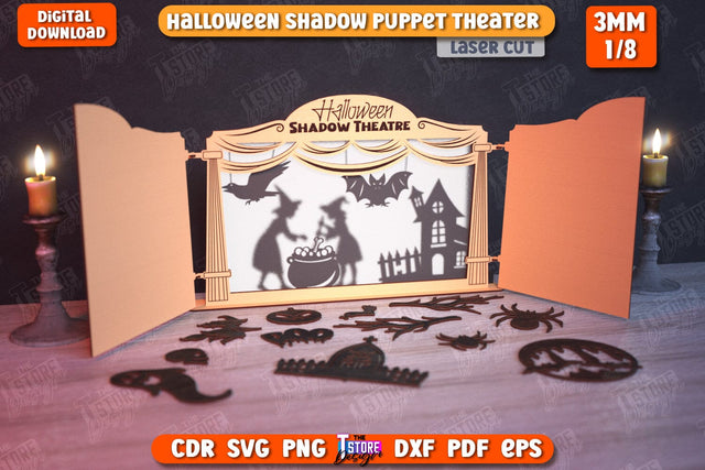 Halloween Shadow Puppet Theater Laser Cut | Halloween Scene | Seasonal Decorations | Holiday | CNC File SVG The T Store Design 
