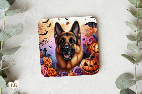 Halloween Shepherd Coaster, German Shepherd Dog Design Sublimation BijouBay 