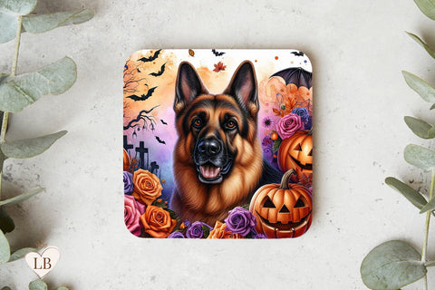 Halloween Shepherd Coaster, German Shepherd Dog Design Sublimation BijouBay 