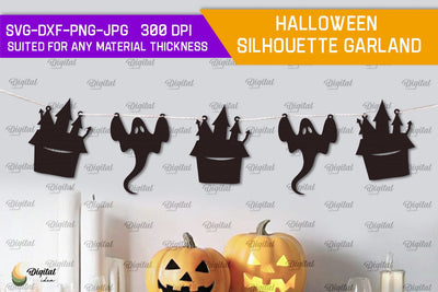 Halloween silhouette garland Laser Cut. Halloween Home Decor SVG SVG Evgenyia Guschina 