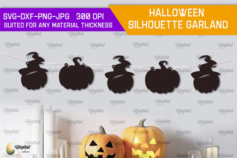 Halloween silhouette garland Laser Cut. Halloween Home Decor SVG SVG Evgenyia Guschina 