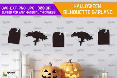 Halloween silhouette garland Laser Cut. Halloween Home Decor SVG SVG Evgenyia Guschina 