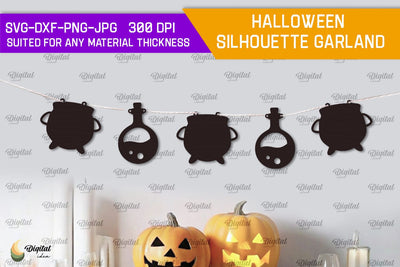 Halloween silhouette garland Laser Cut. Halloween Home Decor SVG SVG Evgenyia Guschina 