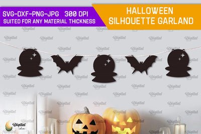 Halloween silhouette garland Laser Cut. Halloween Home Decor SVG SVG Evgenyia Guschina 