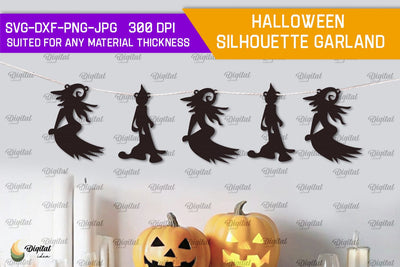 Halloween silhouette garland Laser Cut. Halloween Home Decor SVG SVG Evgenyia Guschina 