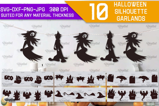 Halloween silhouette garlands Laser Cut Bundle. Spooky SVG SVG Evgenyia Guschina 