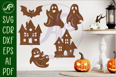 Halloween Silhouette shapes ghost and haunted houses SVG APInspireddesigns 