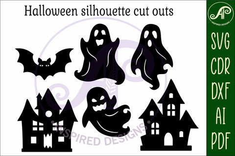 Halloween Silhouette shapes ghost and haunted houses SVG APInspireddesigns 