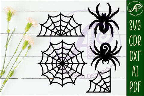 Halloween Silhouette shapes spiders and webs SVG APInspireddesigns 
