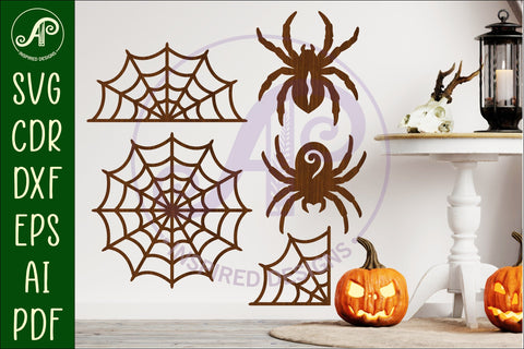 Halloween Silhouette shapes spiders and webs SVG APInspireddesigns 