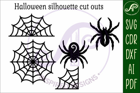 Halloween Silhouette shapes spiders and webs SVG APInspireddesigns 