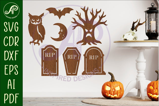 Halloween Silhouette shapes tombstone and tree SVG APInspireddesigns 