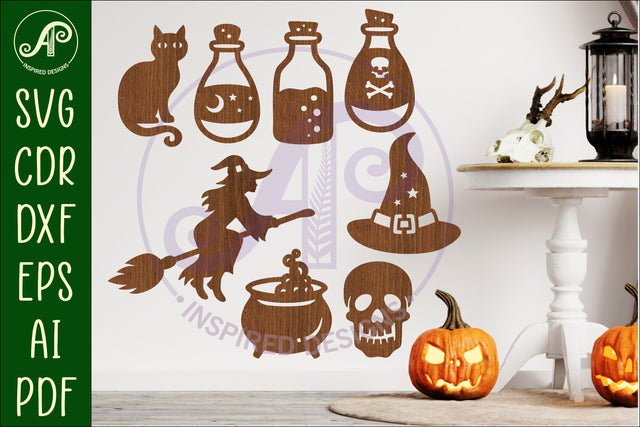 Halloween Silhouette shapes witch theme SVG APInspireddesigns 