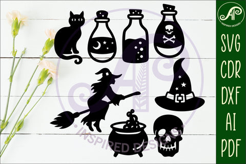 Halloween Silhouette shapes witch theme SVG APInspireddesigns 