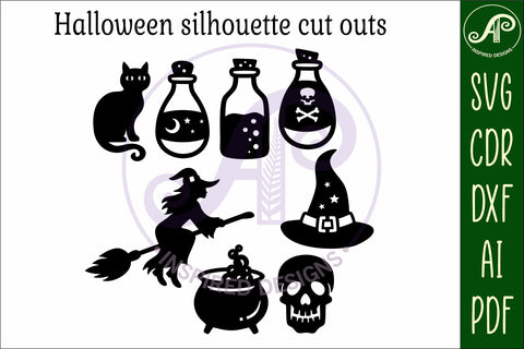 Halloween Silhouette shapes witch theme SVG APInspireddesigns 