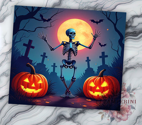 Halloween Skeleton 20 oz Skinny Tumbler Sublimation Design, Straight & Tapered Tumbler Png, Spooky Season Tumbler Png, Digital Download PNG Sublimation Li Zamperini 