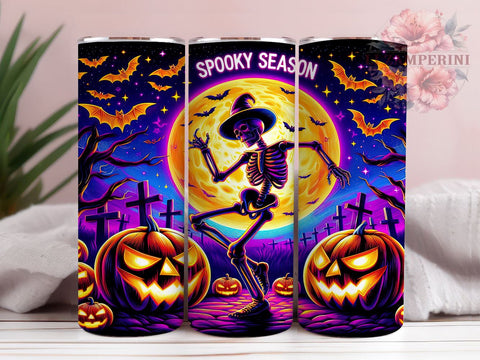 Halloween Skeleton 20 oz Skinny Tumbler Sublimation Design, Straight & Tapered Tumbler Png, Spooky Season Tumbler Png, Digital Download PNG Sublimation Li Zamperini 