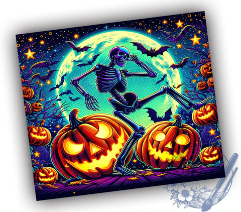 Halloween Skeleton 20oz Skinny Tumbler PNG, Spooky Season Tumbler Sublimation Wrap, Straight & Tapered Tumbler Wrap, Instant Digital Download Sublimation ToriDesigns 