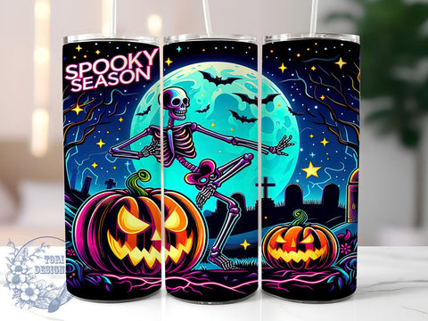 Halloween Skeleton 20oz Skinny Tumbler PNG, Spooky Season Tumbler Sublimation Wrap, Straight & Tapered Tumbler Wrap, Instant Digital Download Sublimation ToriDesigns 