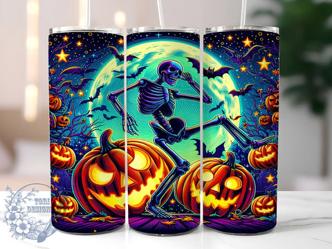 Halloween Skeleton 20oz Skinny Tumbler PNG, Spooky Season Tumbler Sublimation Wrap, Straight & Tapered Tumbler Wrap, Instant Digital Download Sublimation ToriDesigns 