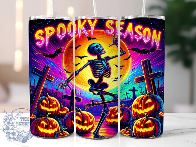 Halloween Skeleton 20oz Skinny Tumbler, Spooky Season Tumbler Png, Straight & Tapered Tumbler Wrap, Instant Digital Download Sublimation ToriDesigns 