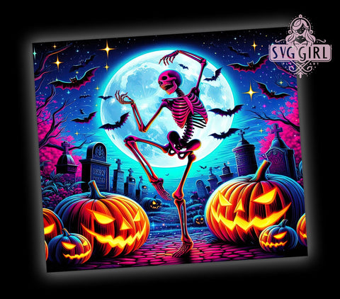 Halloween Skeleton 20oz Tumbler Wrap Sublimation Design, Straight Tapered Tumbler Wrap, Spooky Season Tumbler Png, Instant Digital Download Sublimation SvggirlplusArt 