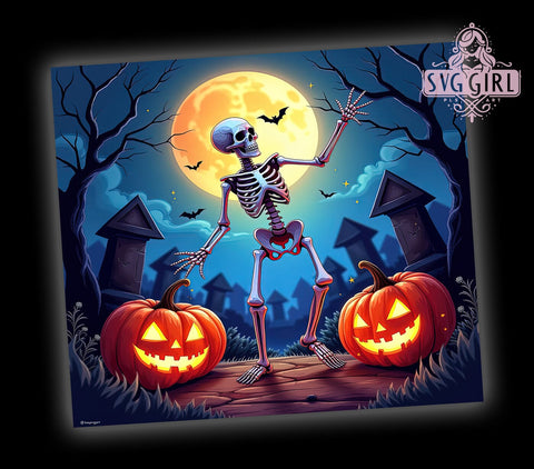 Halloween Skeleton 20oz Tumbler Wrap Sublimation Design, Straight Tapered Tumbler Wrap, Spooky Season Tumbler Png, Instant Digital Download Sublimation SvggirlplusArt 