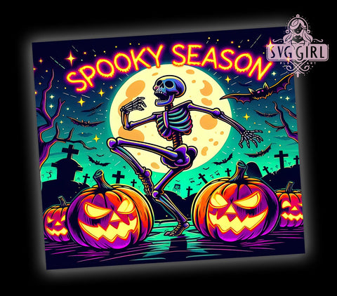 Halloween Skeleton 20oz Tumbler Wrap Sublimation Design, Straight Tapered Tumbler Wrap, Spooky Season Tumbler Png, Instant Digital Download Sublimation SvggirlplusArt 