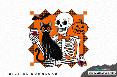 Halloween skeleton and black cat sublimation png design Sublimation Regulrcrative 