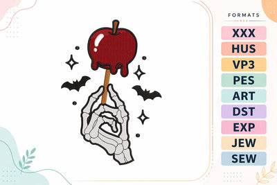 Halloween Skeleton Candy Apple Embroidery Design | Spooky Skeleton Hand Embroidery/Applique DESIGNS sg embroidery 