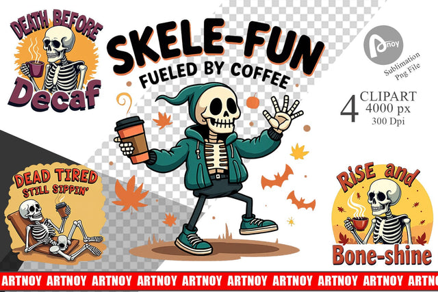 Halloween Skeleton Coffee Clipart Sublimation artnoy 