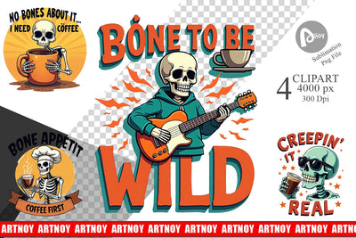 Halloween Skeleton Coffee Clipart Sublimation artnoy 