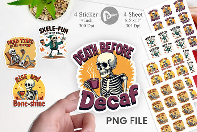 Halloween Skeleton Coffee Sticker Sublimation artnoy 