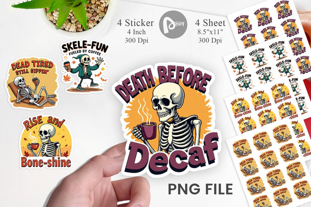 Halloween Skeleton Coffee Sticker Sublimation artnoy 