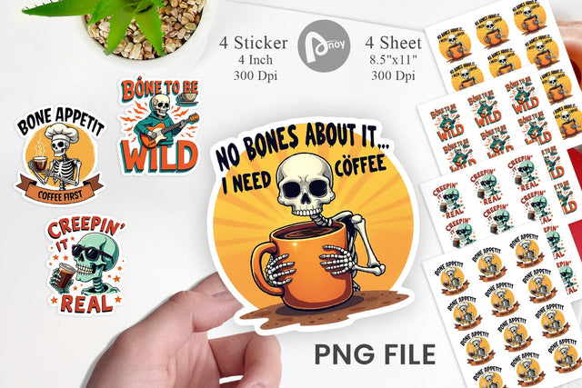 Halloween Skeleton Coffee Sticker Sublimation artnoy 
