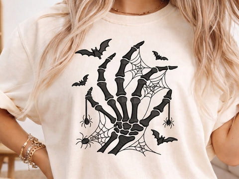Halloween Skeleton Hand Embroidery Design, Spider Web Bat Embroidery, Spooky Gothic Machine Embroidery Pattern, 4 Size Embroidery/Applique DESIGNS DesignDestine 