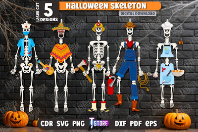 Halloween Skeleton Laser Cut Bundle | Seasonal Porch Décor | Wall Décor | CNC Files SVG The T Store Design 
