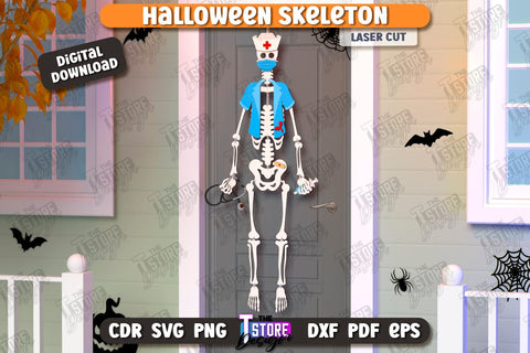 Halloween Skeleton Laser Cut Bundle | Seasonal Porch Décor | Wall Décor | CNC Files SVG The T Store Design 