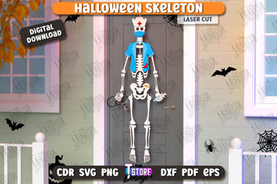 Halloween Skeleton Laser Cut | Seasonal Porch Décor | Wall Décor | CNC File SVG The T Store Design 