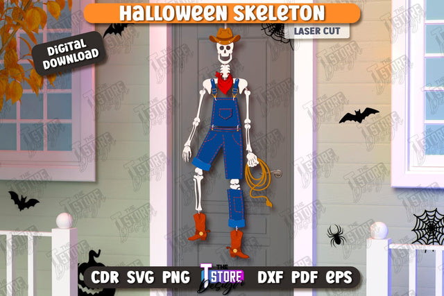 Halloween Skeleton Laser Cut | Seasonal Porch Décor | Wall Décor | CNC File SVG The T Store Design 