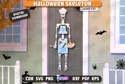 Halloween Skeleton Laser Cut | Seasonal Porch Décor | Wall Décor | CNC File SVG The T Store Design 