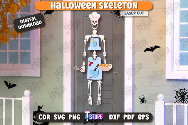 Halloween Skeleton Laser Cut | Seasonal Porch Décor | Wall Décor | CNC File SVG The T Store Design 
