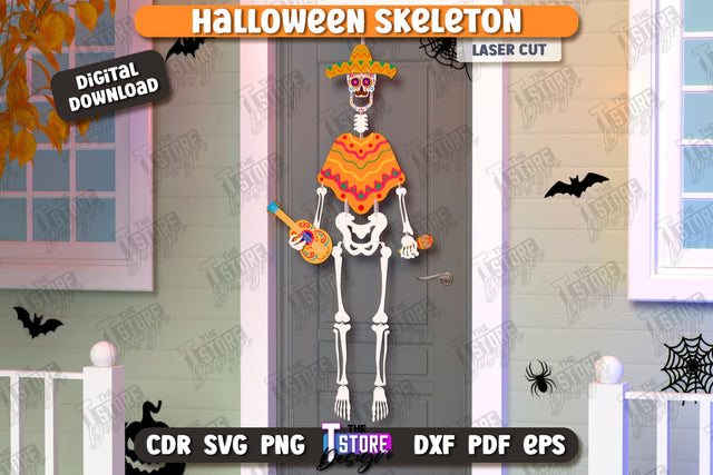 Halloween Skeleton Laser Cut | Seasonal Porch Décor | Wall Décor | CNC File SVG The T Store Design 