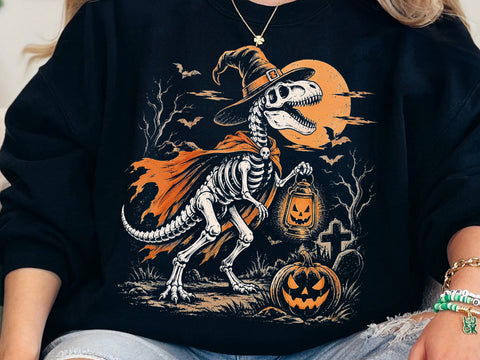 Halloween Skeleton T-Rex Witch PNG Design SVG DesignDestine 