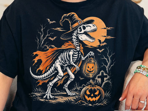 Halloween Skeleton T-Rex Witch PNG Design SVG DesignDestine 