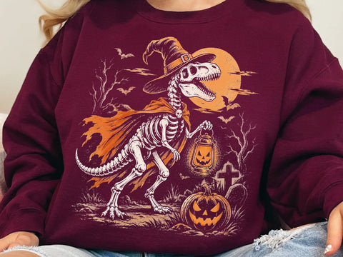 Halloween Skeleton T-Rex Witch PNG Design SVG DesignDestine 