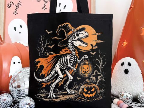 Halloween Skeleton T-Rex Witch PNG Design SVG DesignDestine 