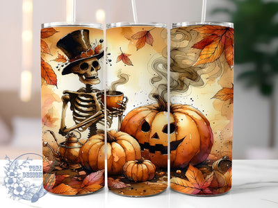 Halloween Skeleton With Pumpkins 20oz Tumbler, Halloween Tumbler Png, Straight & Tapered Tumbler Wrap, Instant Digital Download Sublimation ToriDesigns 