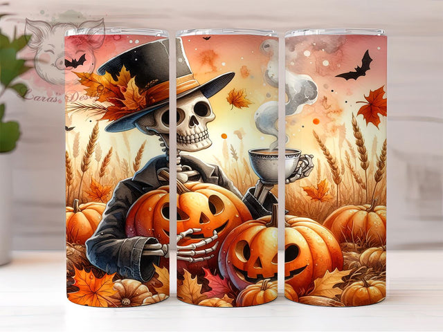 Halloween Skeleton with Pumpkins 20oz Tumbler Png, Straight & Tapered Tumbler Png, Halloween Tumbler Png, Digital Download PNG Sublimation Lara' s Designs 